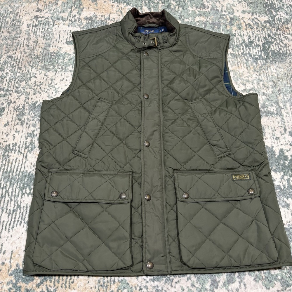 Polo Ralph Lauren Quilted Vest Mens XL Olive Green Beaton Hunting Gilet NWOT